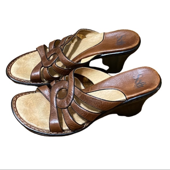Sofft Brown Leather Slip On Sandals Size 10 M - Picture 3 of 8